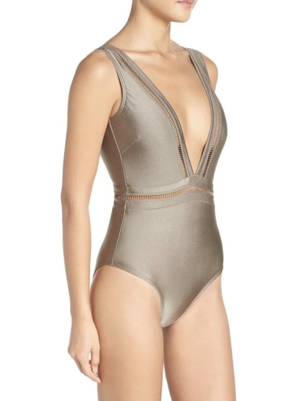 Ted Baker Starza Pointelle Deep V One Piece Swimsuit Suit Khaki Womens 1 = 4 US - Picture 13 of 14